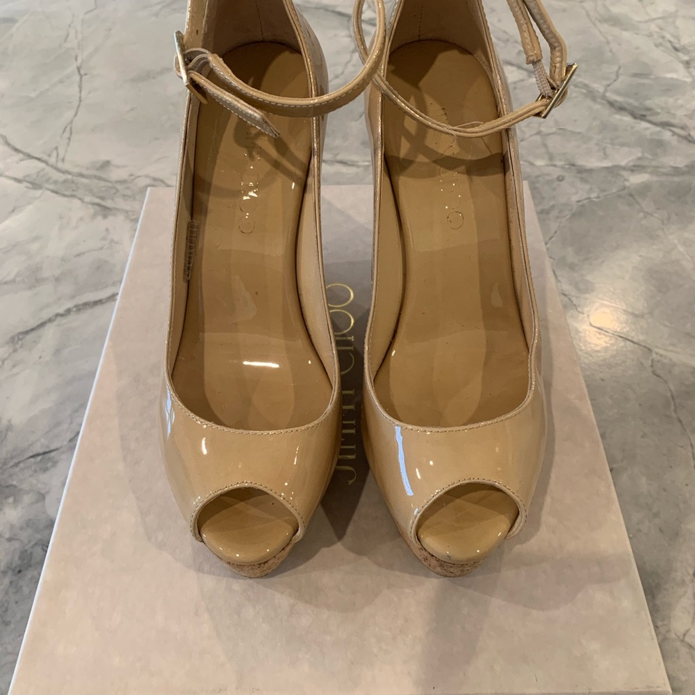 Jimmy Choo Tan Patent Leather Heels